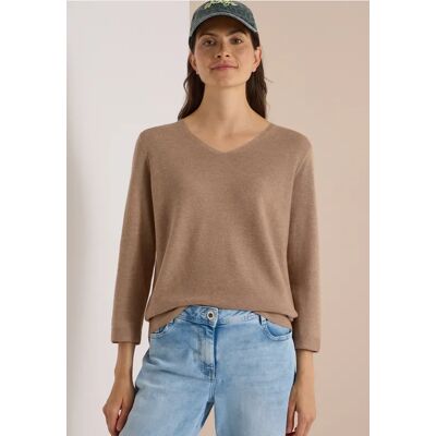 Cecil / 3/4-Arm Pullover mit V-Neck und Strukturfront - creamy mocha melange / Braun / 60% Baumwolle/40% Viskose / L M 3XL XS XXL XL S Cecil / 3/4-Arm Pullover mit V-Neck und Strukturfront - creamy mocha melange / Braun / 60% Baumwolle/40% Viskose / L M 3XL XS XXL XL S