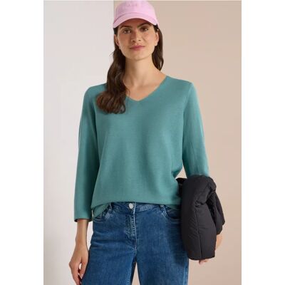 Cecil / 3/4-Arm Pullover mit V-Neck und Strukturfront - mineral blue / Blau / 60% Baumwolle/40% Viskose / L XL M XXL S XS 3XL Cecil / 3/4-Arm Pullover mit V-Neck und Strukturfront - mineral blue / Blau / 60% Baumwolle/40% Viskose / L XL M XXL S XS 3XL