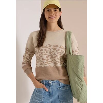 Cecil / Langarm Pullover mit Leo-Jacquard-Muster - creamy mocha melange / Braun / 52% LENZING™ EcoVero/28% Polyester/20% Nylon / M XXL 3XL XS S XL L Cecil / Langarm Pullover mit Leo-Jacquard-Muster - creamy mocha melange / Braun / 52% LENZING™ EcoVero/28% Polyester/20% Nylon / M XXL 3XL XS S XL L