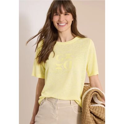 Cecil / T-Shirt in Leinen-Optik mit Print - butter yellow / Gelb / 55% Polyester/45% Viskose / XL M XXL L Cecil / T-Shirt in Leinen-Optik mit Print - butter yellow / Gelb / 55% Polyester/45% Viskose / XL M XXL L