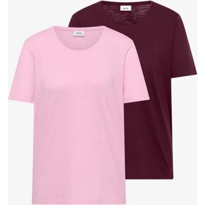 Cecil / Basic T-Shirt mit Rundhals im 2er-Pack - blush rose/sweet grape red / Multicolour / 50% Modal/50% Baumwolle / L S XXL XL M XS Cecil / Basic T-Shirt mit Rundhals im 2er-Pack - blush rose/sweet grape red / Multicolour / 50% Modal/50% Baumwolle / L S XXL XL M XS