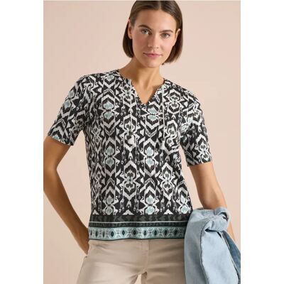 Cecil / Kurzarm Shirt mit Split Neck und Print - khaki / Grün / 50% Baumwolle/50% Modal / 3XL M XXL L XS XL S Cecil / Kurzarm Shirt mit Split Neck und Print - khaki / Grün / 50% Baumwolle/50% Modal / 3XL M XXL L XS XL S