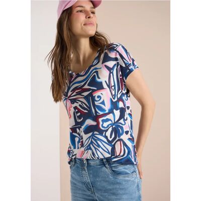 Cecil / Kurzarm Shirt mit Spitzendetail - universal blue / Blau / 50% Modal/50% Organic Cotton / M XL XXL S L Cecil / Kurzarm Shirt mit Spitzendetail - universal blue / Blau / 50% Modal/50% Organic Cotton / M XL XXL S L