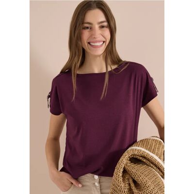 Cecil / Kurzarm Shirt mit Schnallendetail - sweet grape red / Rot / 50% Baumwolle/50% Modal / XL XXL L XS M Cecil / Kurzarm Shirt mit Schnallendetail - sweet grape red / Rot / 50% Baumwolle/50% Modal / XL XXL L XS M