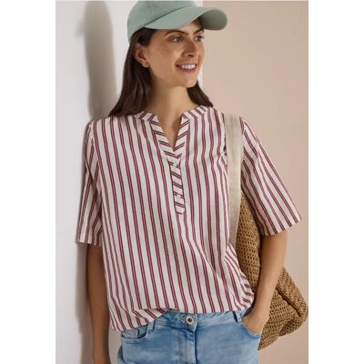 Cecil / Halbarm Bluse mit Split Neck und Streifen - russet red / Rot / 75% Baumwolle/25% Modal / M L 3XL XS XL XXL S Cecil / Halbarm Bluse mit Split Neck und Streifen - russet red / Rot / 75% Baumwolle/25% Modal / M L 3XL XS XL XXL S