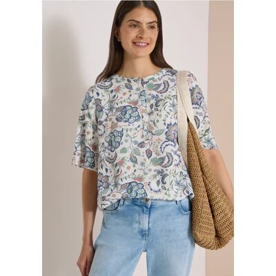 Cecil / Kurzarm Bluse mit Rundhals und Print - vanilla white / Weiß / 100% LENZING™ EcoVero / S L XL XXL M Cecil / Kurzarm Bluse mit Rundhals und Print - vanilla white / Weiß / 100% LENZING™ EcoVero / S L XL XXL M