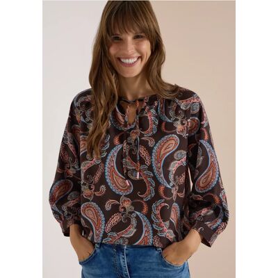 Cecil / 3/4-Arm Bluse mit Split Neck und Print - raw chocolate brown / Braun / 100% Viskose / L S XS XL M Cecil / 3/4-Arm Bluse mit Split Neck und Print - raw chocolate brown / Braun / 100% Viskose / L S XS XL M