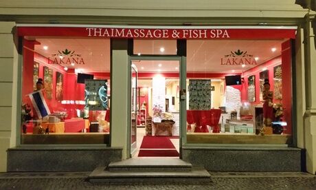 Lakana Thaimassage & Fish-Spa 60. Min Fisch-Spa und Thai-Fuß-Massage für 1 od. 2 Personen bei Lakana Thaimassage & Fish-Spa (13% sparen*) Lakana Thaimassage & Fish-Spa 60. Min Fisch-Spa und Thai-Fuß-Massage für 1 od. 2 Personen bei Lakana Thaimassage & Fish-Spa (13% sparen*)