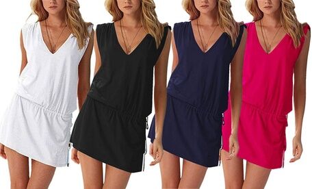 Groupon Goods Global GmbH 1x oder 2x ärmelloses Damen-Sommer-Kleid mit V-Ausschnitt in der Farbe nach Wahl Groupon Goods Global GmbH 1x oder 2x ärmelloses Damen-Sommer-Kleid mit V-Ausschnitt in der Farbe nach Wahl