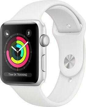 Apple Wie neu: Apple Watch Series 3   42 mm   Aluminium   GPS   silber   Sportarmband weiß