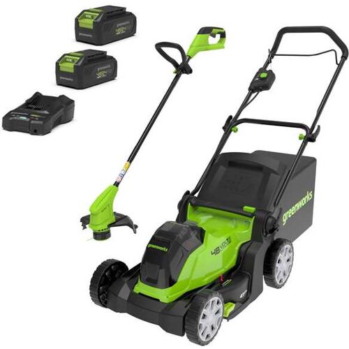 Greenworks G48LM41ST25K2X - Set Akku-Rasenmäher + Akku-Rasentrimmer- 48V - 2x 24V/2Ah