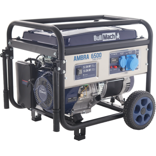 BullMach AMBRA 6500 - Benzin-Stromerzeuger auf Rädern mit AVR-Regelung 5.5 kW - Dauerleistung 5 kW - 230V