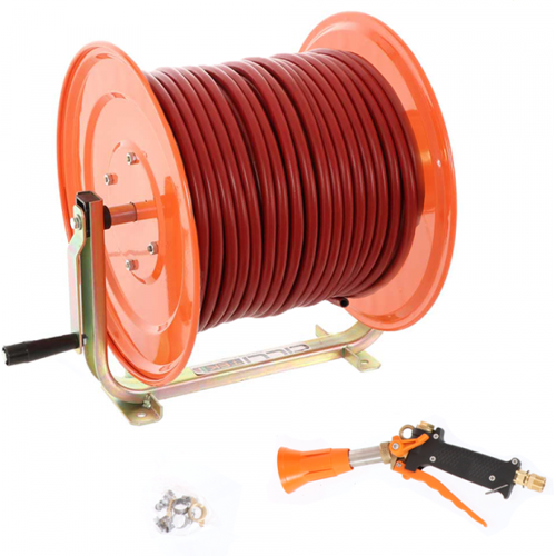 AgriEuro Premium Schlauchhaspel 100 Meter - 40 bar mit professioneller Spritzpistole für Hochbäume