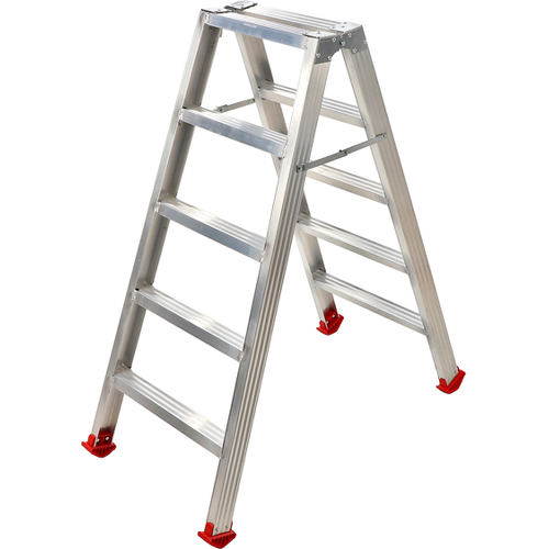 AgriEuro Premium Doppel-Aluminium-Stehleiter 1031, 2x5 Stufen, Höhe 1,20 m