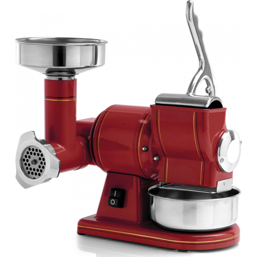 Fama Industrie FAMA TG8R RETRO - elektrischer Fleischwolf - mit integrierter Hartkäsereibe - Schneideeinheit aus Gusseisen