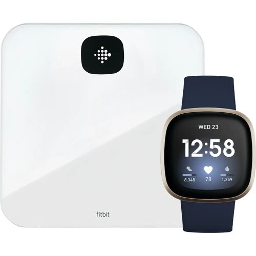 Fitbit Versa 3 Blau/Gold + Fitbit Aria Air Weiß Smartwatch