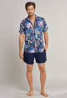 Schiesser Shirt kurzarm Viskose-Webware Hawaii-Muster mehrfarbig - Blue Bay für Herren XL