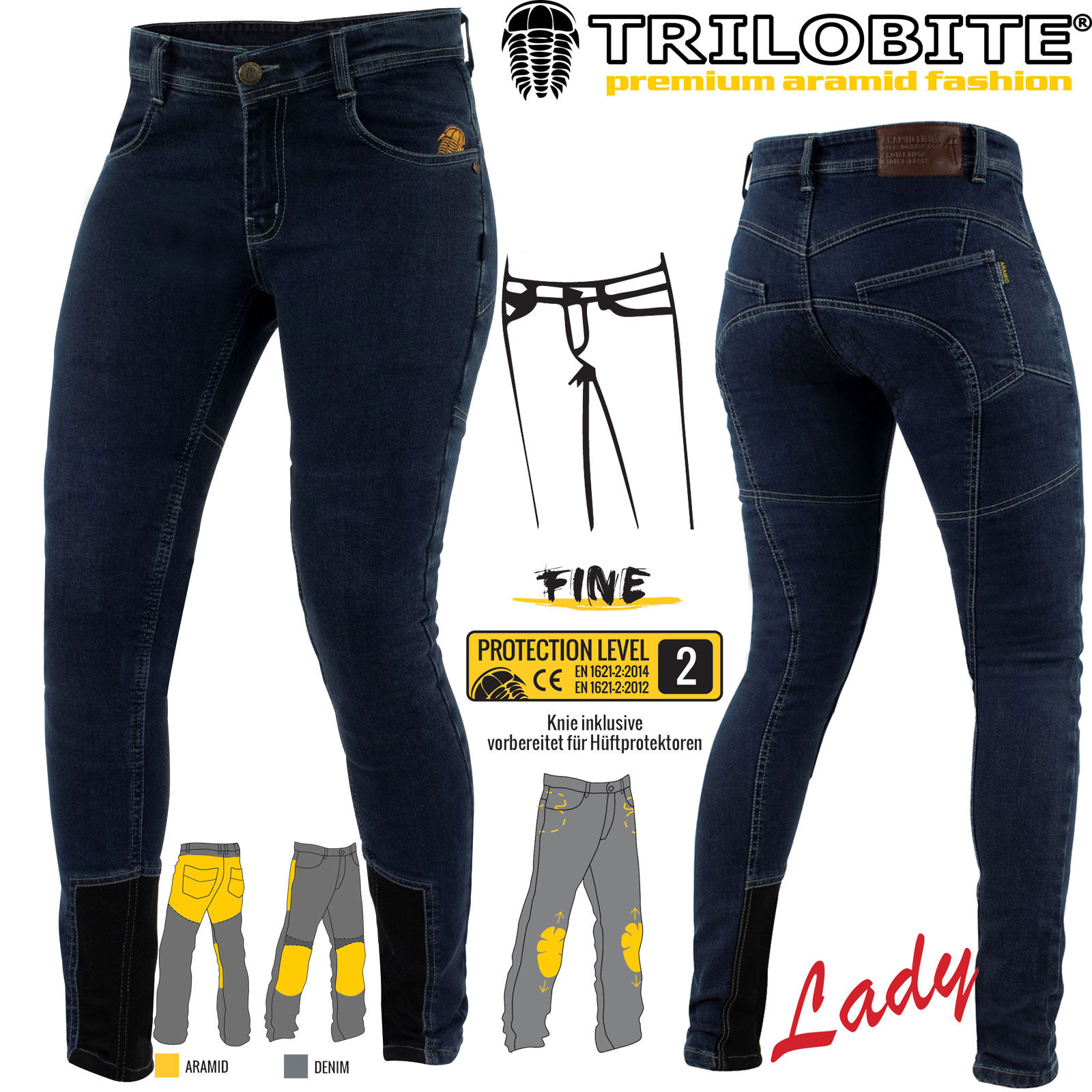 Trilobite Damen Motorradjeans All Shape Fine Fit blau Gr. W28/L32 Inch