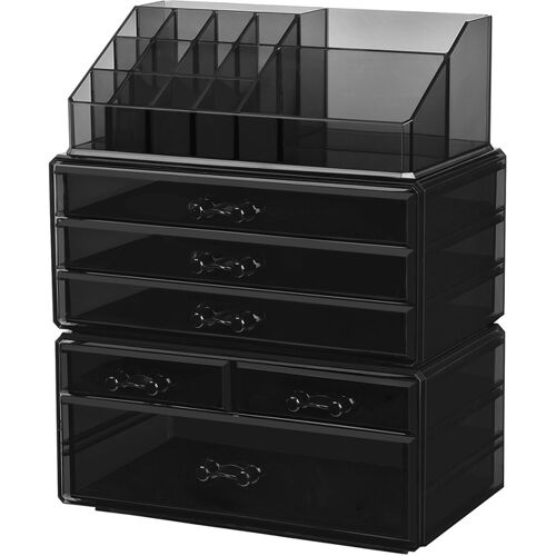 SONGMICS Kosmetik Organiser aus Acryl, Make-up Organizer mit 6 Schubladen, Aufbewahrung für Bad, Schlafzimmer, für Lippenstift, Lidschatten, Nagellack, Pinsel, Foundation, schwarz JKA009BK