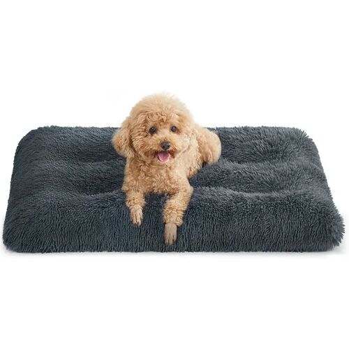 Feandrea Hundebett tragbar und maschinenwaschbar mit langem Plüsch, Dunkelgrau / M (80 x 50 cm)