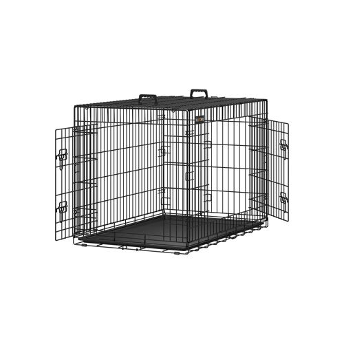 Feandrea Hundekäfig mit 2 Türen, Schwarz / XL (107 X 70 X 77,5 cm) / Keine Abnehmbare Trennwand