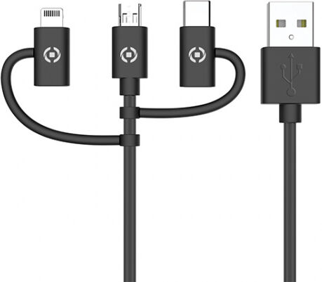 Celly datenkabel 3 in 1 Micro USB + MFI + USB C 100 cm schwarz