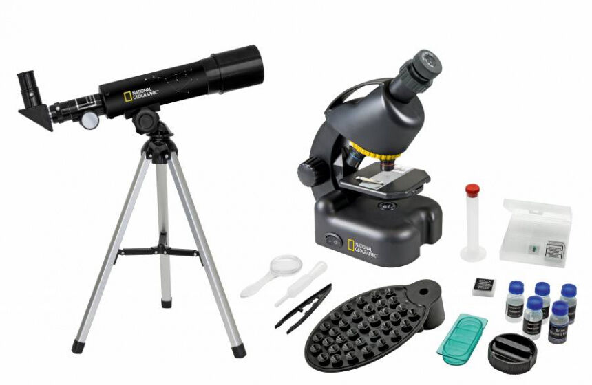 National Geographic teleskop  und Mikroskopset Aluminium schwarz 8 teilig