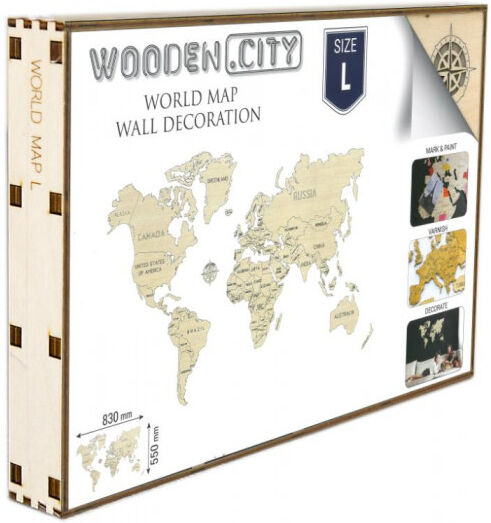 Wooden City weltkarte 83 x 55 cm Holz natur 29 teilig