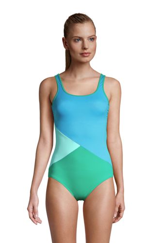 lands end Komfort-Badeanzug CHLORRESISTENT Colorblock, Damen, Größe: M Normal, Blau, Lycra, by Lands' End