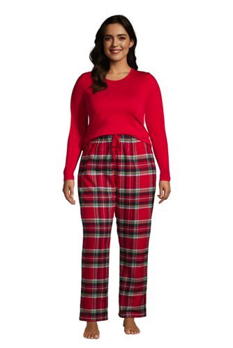 lands end Flanell Pyjama-Set mit gemusterter Hose in großen Größen, Damen, Größe: 56-58 Plusgrößen, Rot, Jersey, by Lands' End