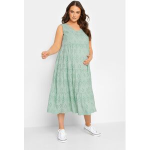 Bump It Up Maternity – Gestuftes Kleid In Salbeigrün Mit Lochstickerei 58-60