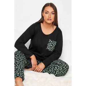 Yours – Langärmeliges Pyjamaset Mit Animalprint In Schwarz 58-60