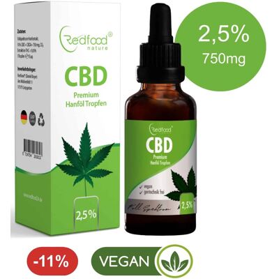Redfood CBD ÖL 2,5 % Vollspektrum Hanf Öl 30ml Redfood CBD ÖL 2,5 % Vollspektrum Hanf Öl 30ml