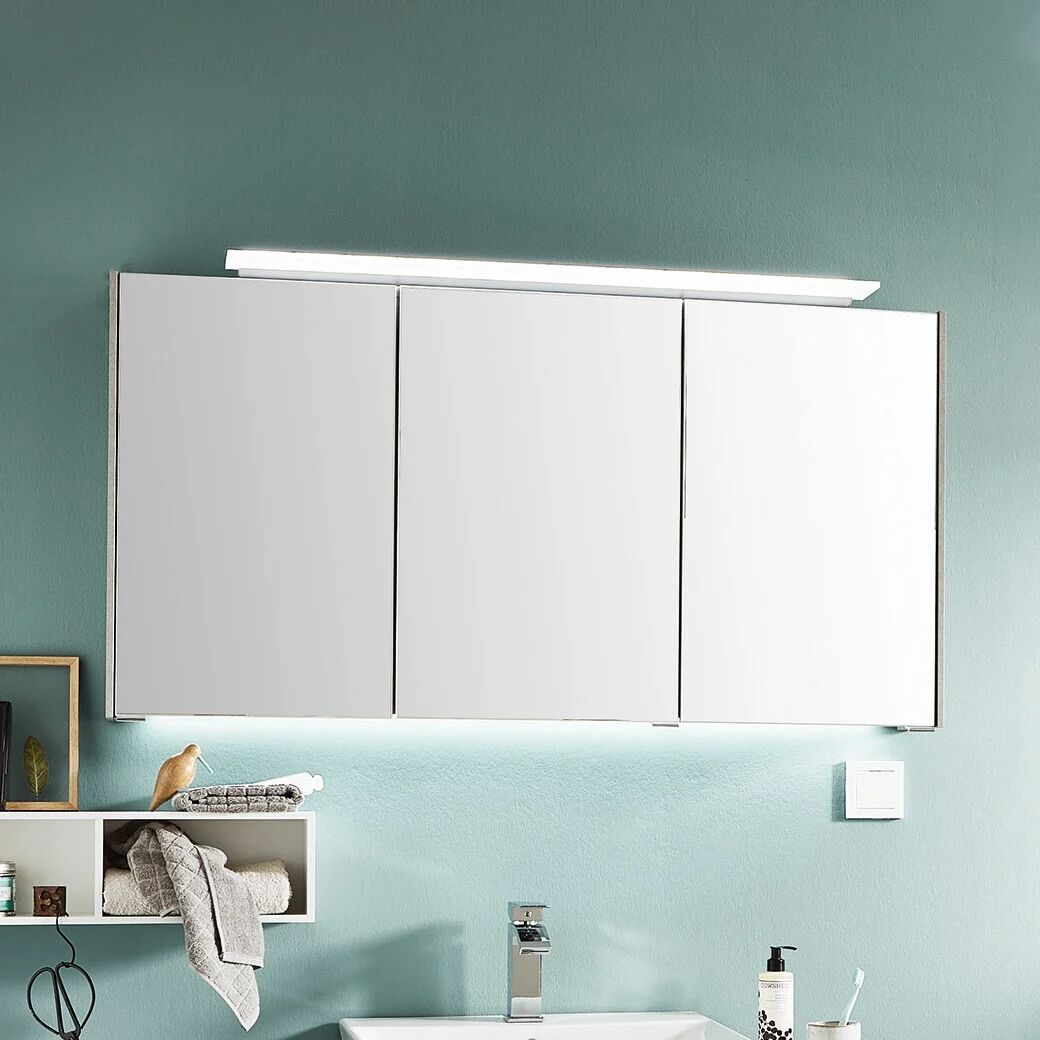Puris Unique Spiegelschrank 102 x 17,2 x 64 cm mit LED Aufbauleuchte und Waschplatzbeleuchtung