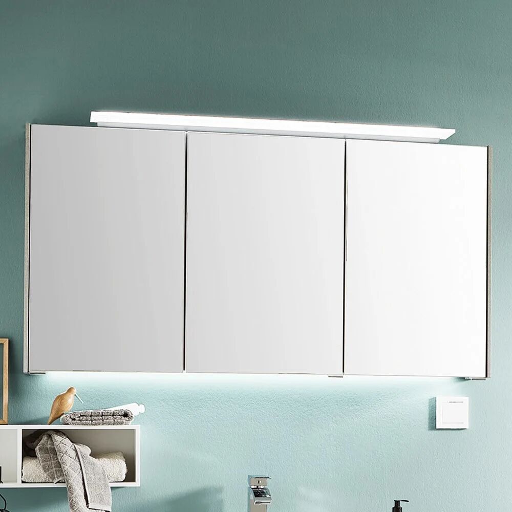Puris Unique Spiegelschrank 122 x 17,2 x 64 cm mit LED Aufbauleuchte und Waschplatzbeleuchtung