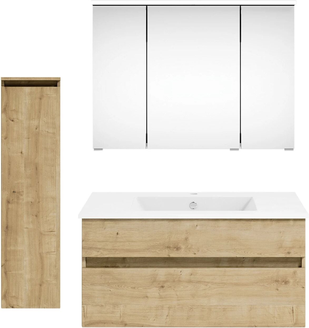 Puris Next4You twenty one Waschtischkombination 90 cm mit Spiegelschrank und Mittelschrank Anschlag links