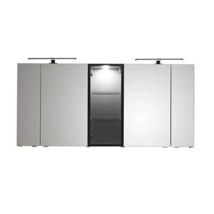 Pelipal Balto Spiegelschrank 150 x 17 x 70,3 cm mit 1 Vitrine mittig, 4 Drehtüren, 2 LED Aufsatzleuchten in schwarz matt