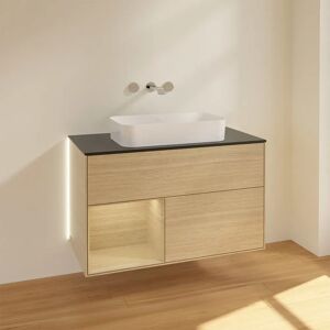 Villeroy & Boch Villeroy & Boch Finion Waschtischunterschrank 100 cm mit Regalelement links und Abdeckplatte, mit Wandbeleuchtung