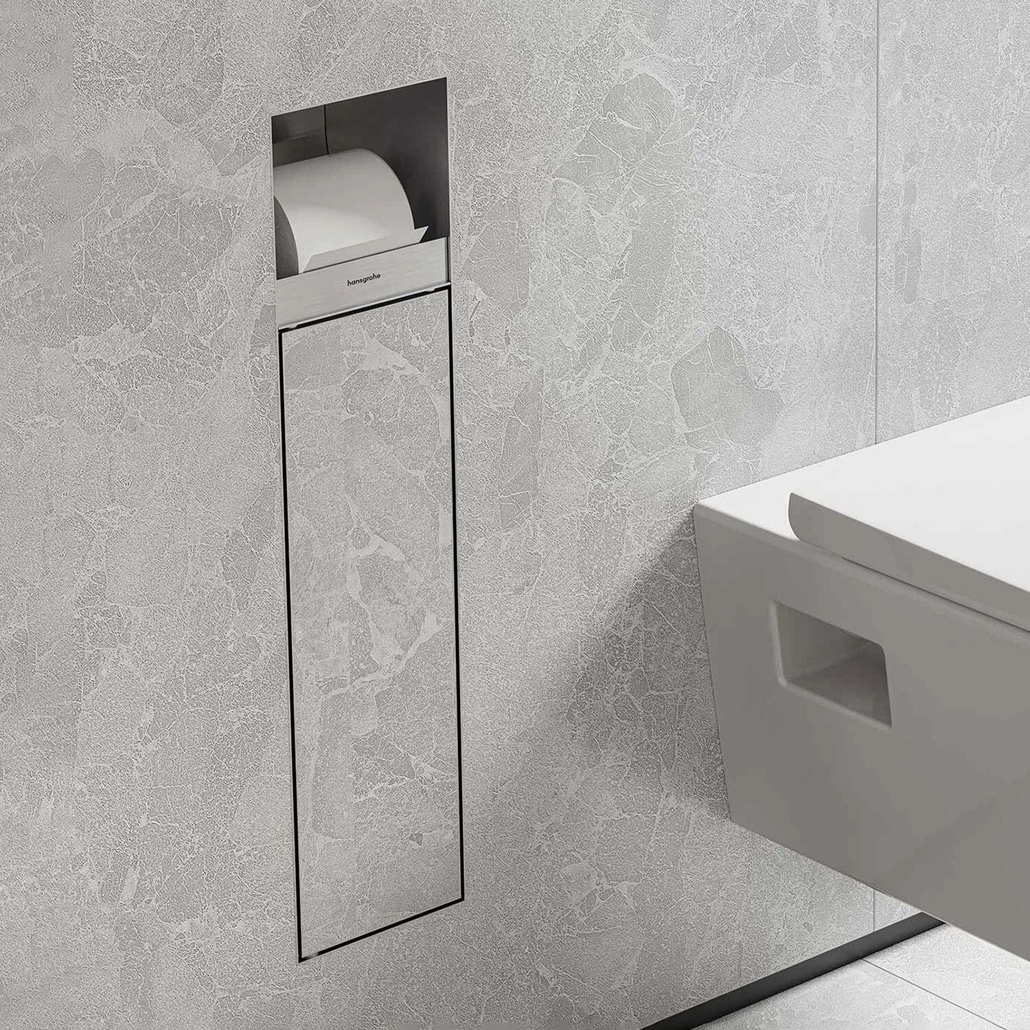 Hansgrohe XtraStoris Rock Einbau-Toilettenbürstenhalter mit Papierhalter und befliesbarer Tür