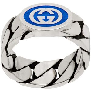 Gucci Silver & Blue Curb Chain Ring IT 23