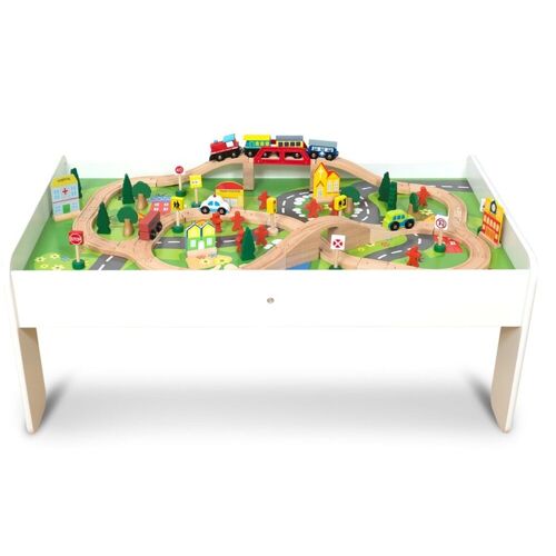 Coemo Spielzeugeisenbahn-Set, Spur Set: Spieltisch und 90 tlg. Holzeisenbahn, Set: Spieltisch und 90 tlg. Holzeisenbahn