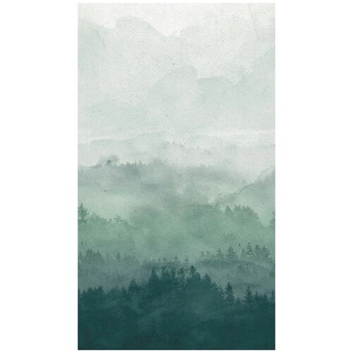 Bodenmeister Fototapete Effekt Nebel Wald grün B/L: 1,59 m x 2,8 blau Fototapeten Tapeten Bauen Renovieren