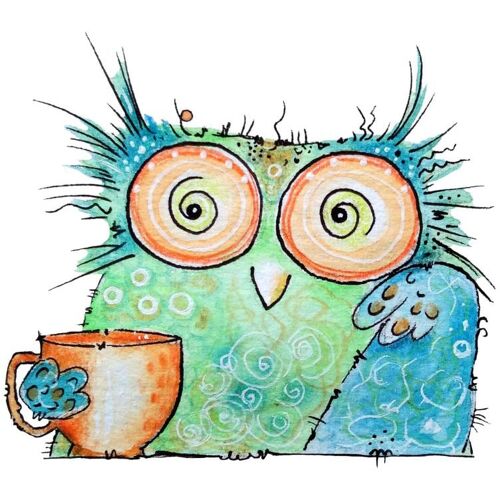 Wall-Art Wandtattoo WALL-ART „Vogel Kaffee Eule – Coffee Owl“ Wandtattoos Gr. B/H/T: 80 cm x 70 cm x 0,1 cm, bunt Wandtattoos Wandsticker