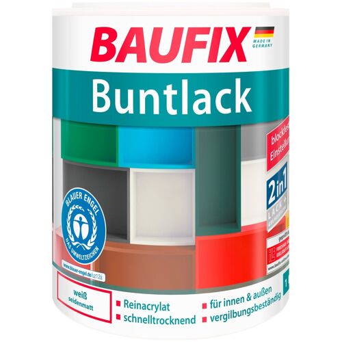 Baufix Acryl-Buntlack Buntlack seidenmatt, 1 Liter, weiß l Lacke Farben Bauen Renovieren