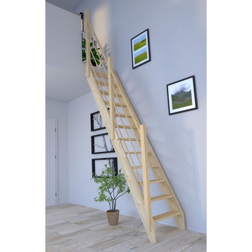 STARWOOD Raumspartreppe „Fichte 2000/3000, Holz-Holz Design Geländer Links“ Treppen Durchgehende Wangenteile beige (natur) Treppen