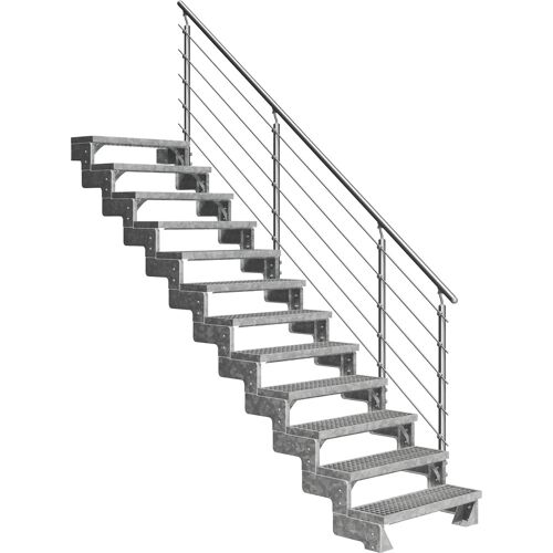 DOLLE Außentreppe „Gardentop“ Treppen 13 Gitterrost-Stufen, inkl. einseitigem AluMetallES Gr. gerade, silberfarben (metall) Treppen