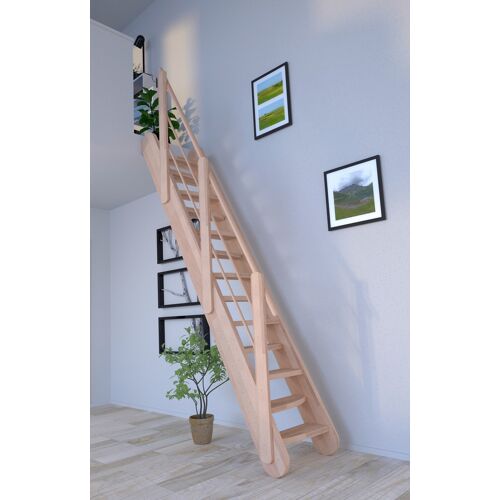 STARWOOD Raumspartreppe „Massivholz Samos, Holz-Holz Design Geländer“ Treppen Durchgehende Wangenteile beige (natur) Treppen