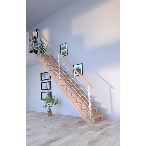 STARWOOD Systemtreppe „Massivholz Lindos, Design-Geländer Edelstahl“ Treppen Durchgehende Wangenteile Gr. gerade, beige (natur) Treppen