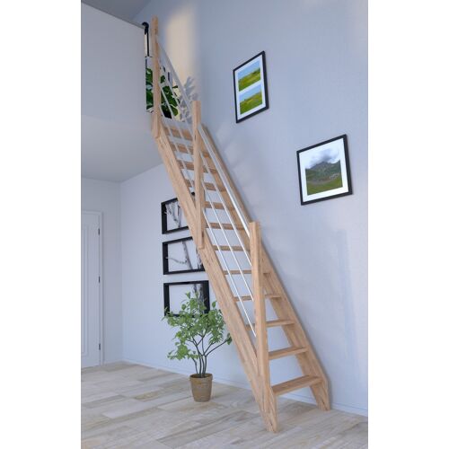 STARWOOD Raumspartreppe „Eiche 3000, Holz-Edelstahl Links“ Treppen Durchgehende Wangenteile beige (natur) Treppen