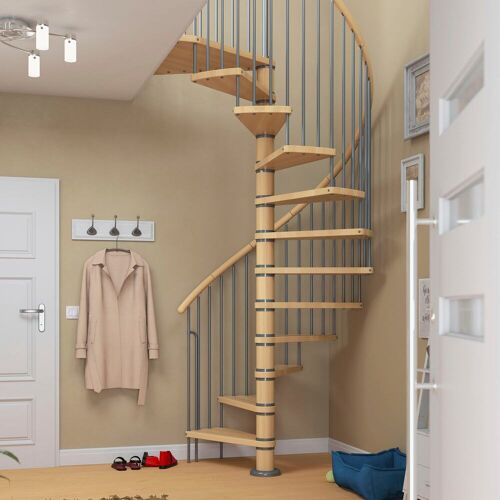 DOLLE Spindeltreppe „Winnipeg“ Treppen Buche, Ø 140 cm, Stufen geölt, Handlauf Holz, Metall pulverbeschichtet Gr. gewendelt, braun (braun, grau) Treppen